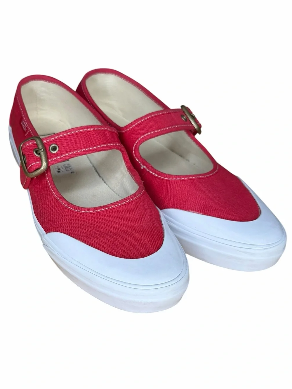 Vans Mary Jane Canvas Shoes Red White Buckle Sneakers Women’s Size 9